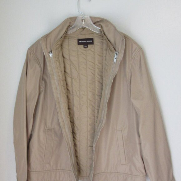 Michael Kors Tan Removable Vest Mock Neck Pockets Zip Long Sleeve Large Jacket - Picture 2 of 10